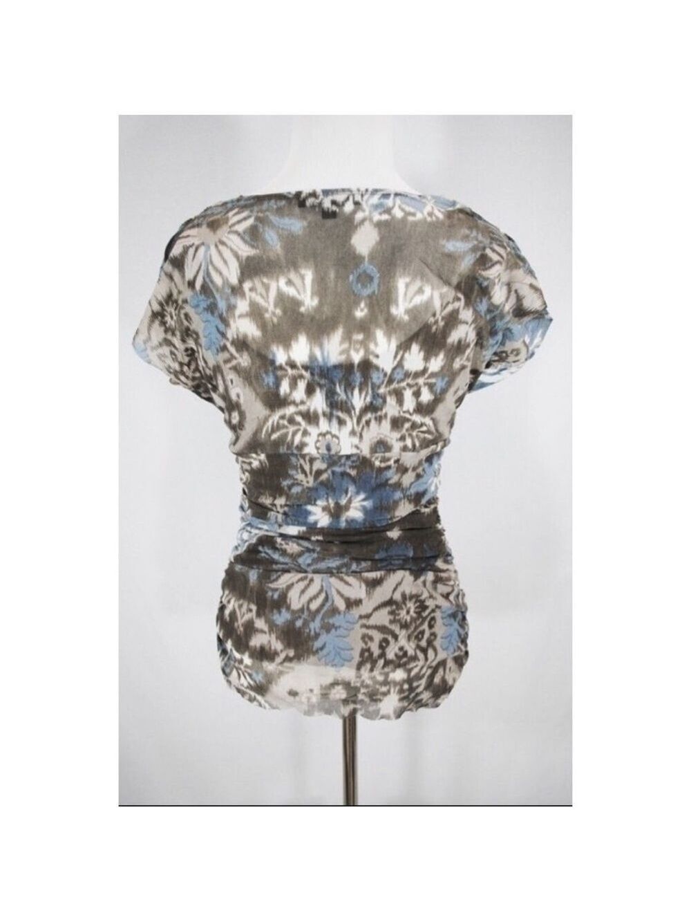 Karen Kane shirred mesh faux wrap blouse size medium - Picture 3 of 6